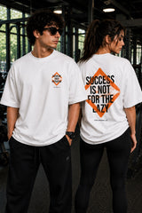Black unisex oversized t shirt Discipline Over Motivation orange chest Success Is Not For The Lazy back graphic POPCASE gym streetwear - white