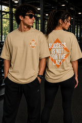 Black unisex oversized t shirt Discipline Over Motivation orange chest Success Is Not For The Lazy back graphic POPCASE gym streetwear - beige