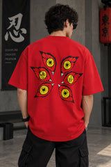 Red Demon Slayer anime oversized tshirt with six Upper Moon demon eyes HD print and Discipline Creates Freedom text