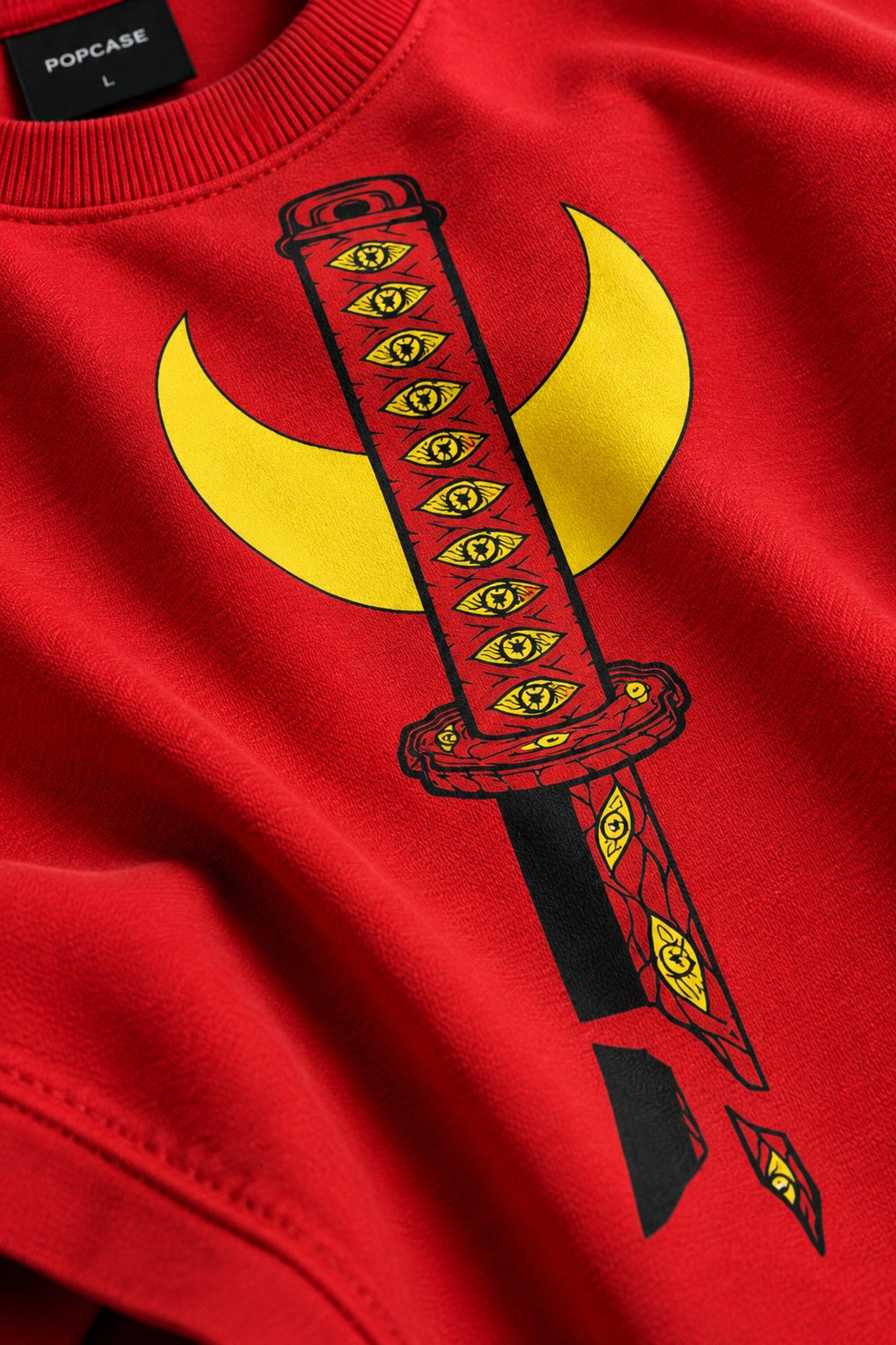 Red Demon Slayer anime oversized tshirt with six Upper Moon demon eyes HD print and Discipline Creates Freedom text
