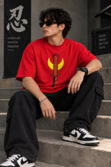 Red Demon Slayer anime oversized tshirt with six Upper Moon demon eyes HD print and Discipline Creates Freedom text
