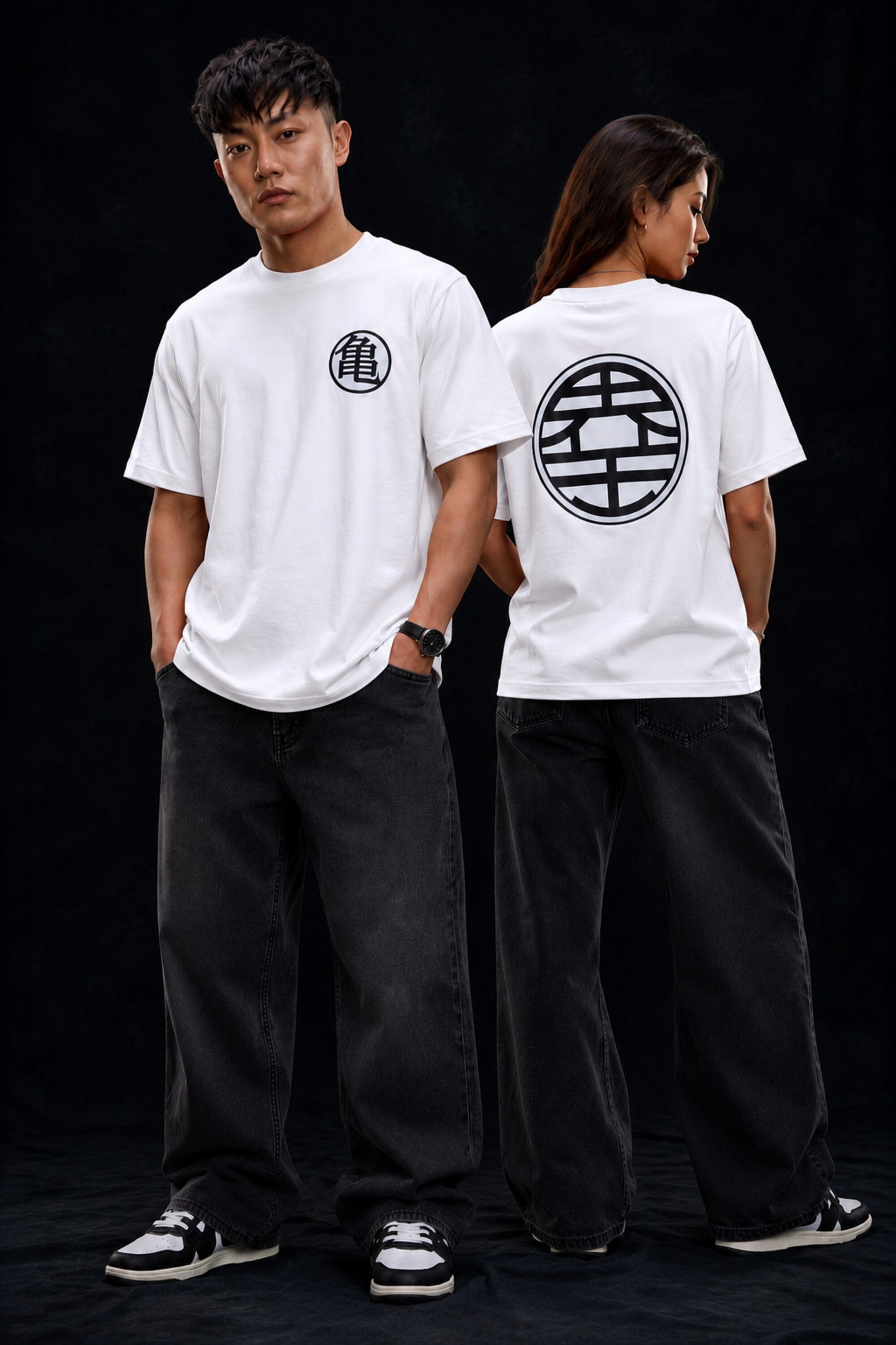 POPCASE Dragon Ball Z Kame King Kai symbol graphic oversized t shirt white red anime streetwear tshirt unisex DTF print - white