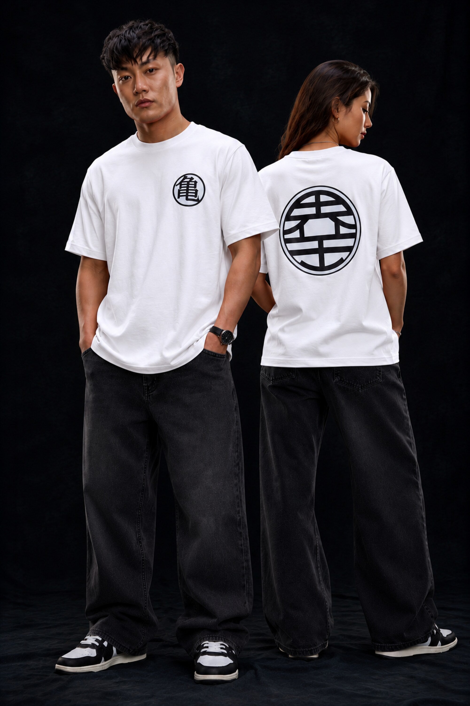 POPCASE Dragon Ball Z Kame King Kai symbol graphic oversized t shirt white red anime streetwear tshirt unisex DTF print - white