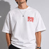 Man wearing a white t-shirt with 'BRAND STATE' in red text on a plain background