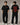 Man wearing a black t-shirt with red text, front and back views, on a plain background.