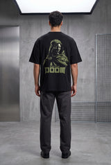 Black oversized tshirt with Avengers green Doomsday villain face on front and hooded DOOM figure on back, drop shoulder boxy fit, men India