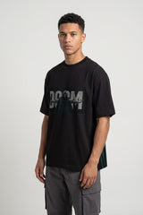 Black oversized tshirt with DOOM green text on front and hooded skull villain back print, drop shoulder boxy fit, men India