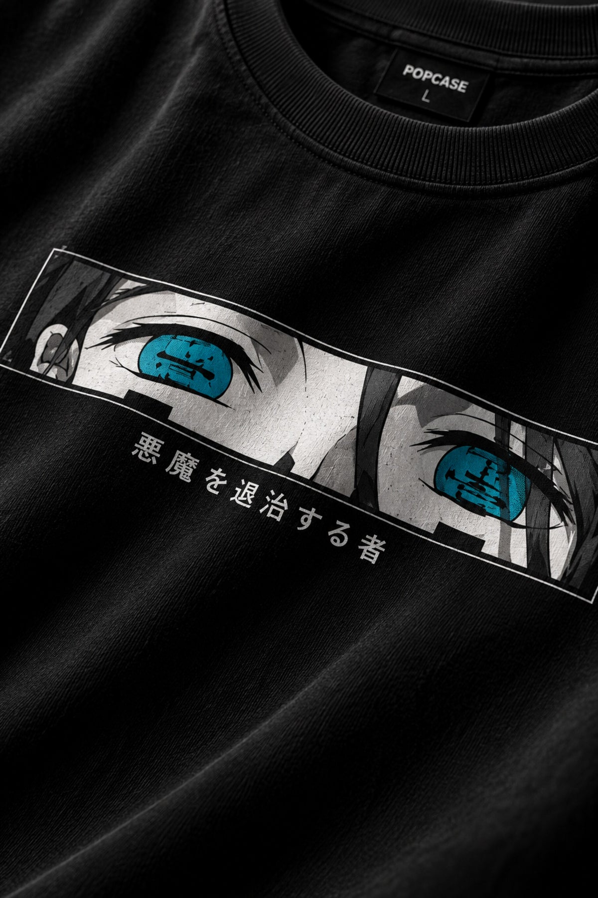 Black Demon Slayer anime oversized tshirt with Enmu Lower Moon One character HD print and teal Japanese text panels