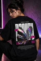 White black unisex oversized t shirt 3D holographic butterfly Symbol of Beauty Growth back graphic pink barcode POPCASE aesthetic tee