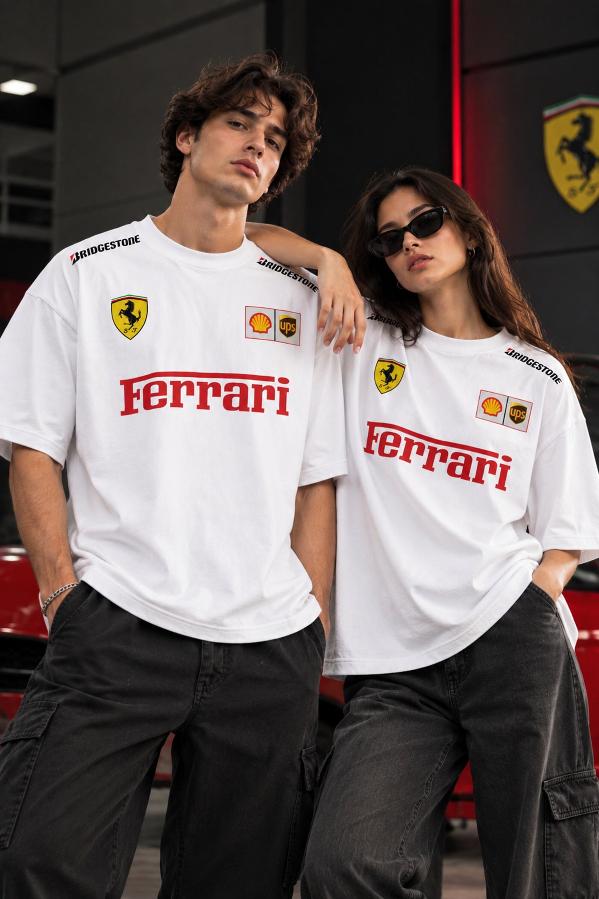 Iconic Ferrari F1 Racing Livery Graphic Oversized T Shirt White