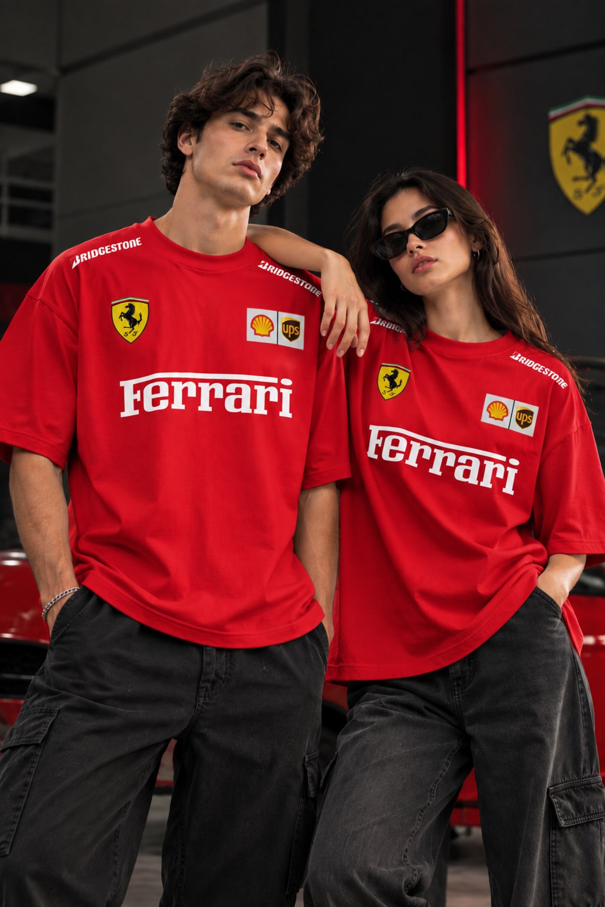 Iconic Ferrari F1 Racing Livery Graphic Oversized T Shirt White