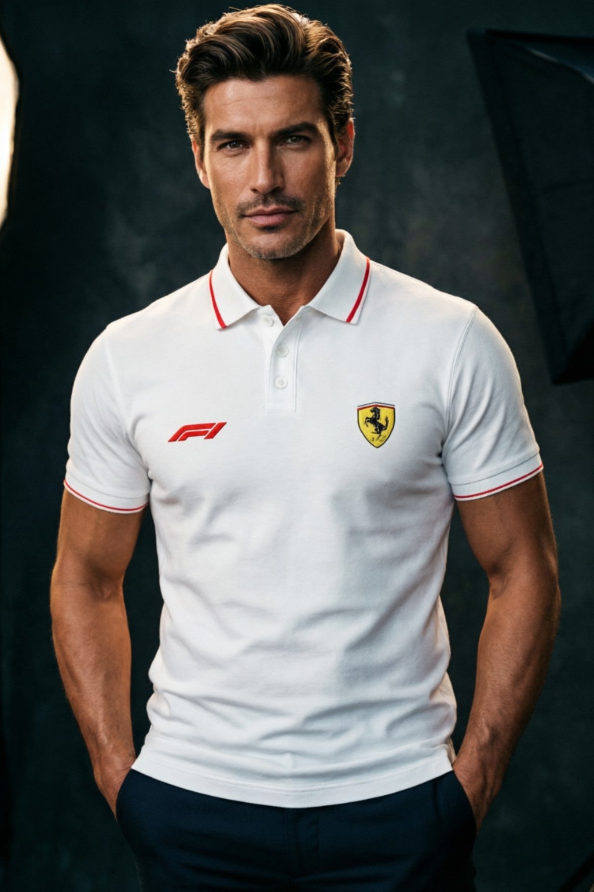 White Ferrari F1 Racing Polo T-Shirt for Men 1