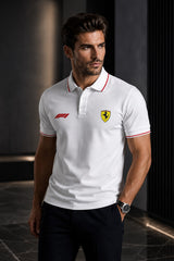 White Ferrari F1 Racing Polo T-Shirt for Men 5