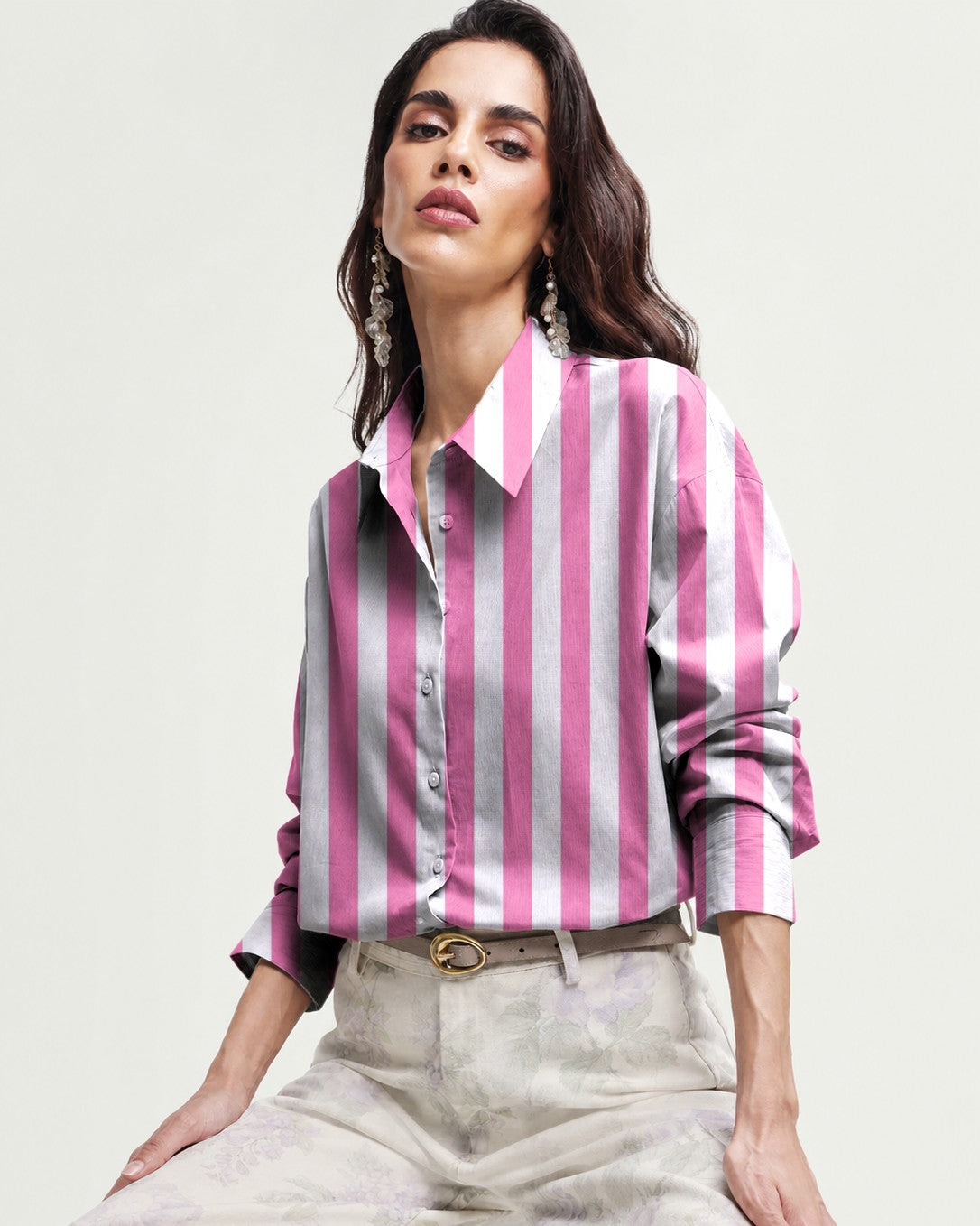 Pink Stripe Oversized Summer Shirt 3