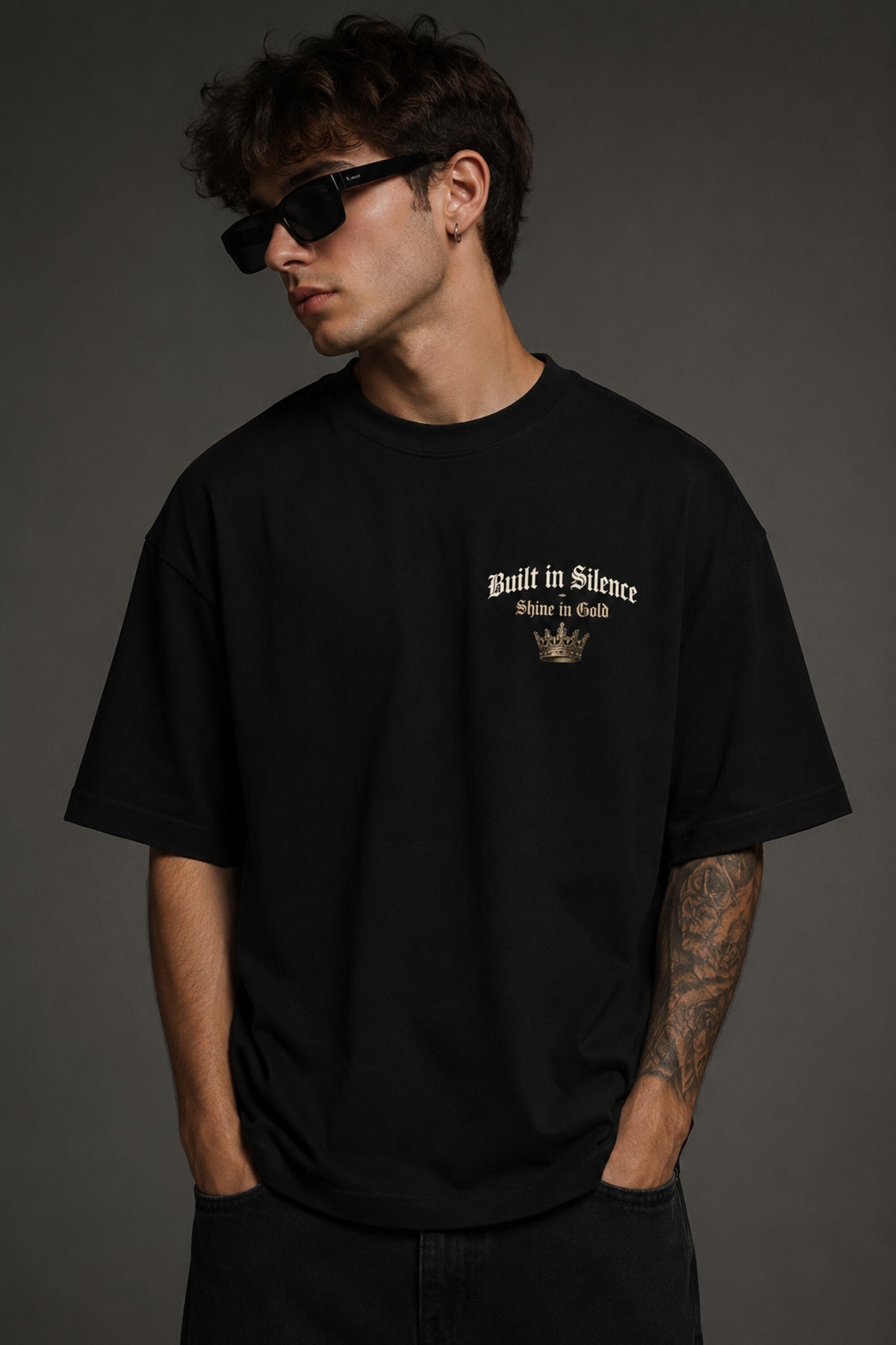 Red and white unisex oversized t shirt All That Glitters Is Not Gold gothic Roman emperor jeweled crown back graphic POPCASE streetwear