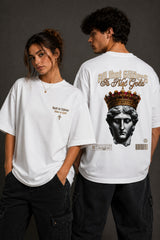 Red and white unisex oversized t shirt All That Glitters Is Not Gold gothic Roman emperor jeweled crown back graphic POPCASE streetwear - white