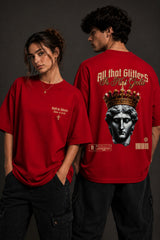 Red and white unisex oversized t shirt All That Glitters Is Not Gold gothic Roman emperor jeweled crown back graphic POPCASE streetwear - red