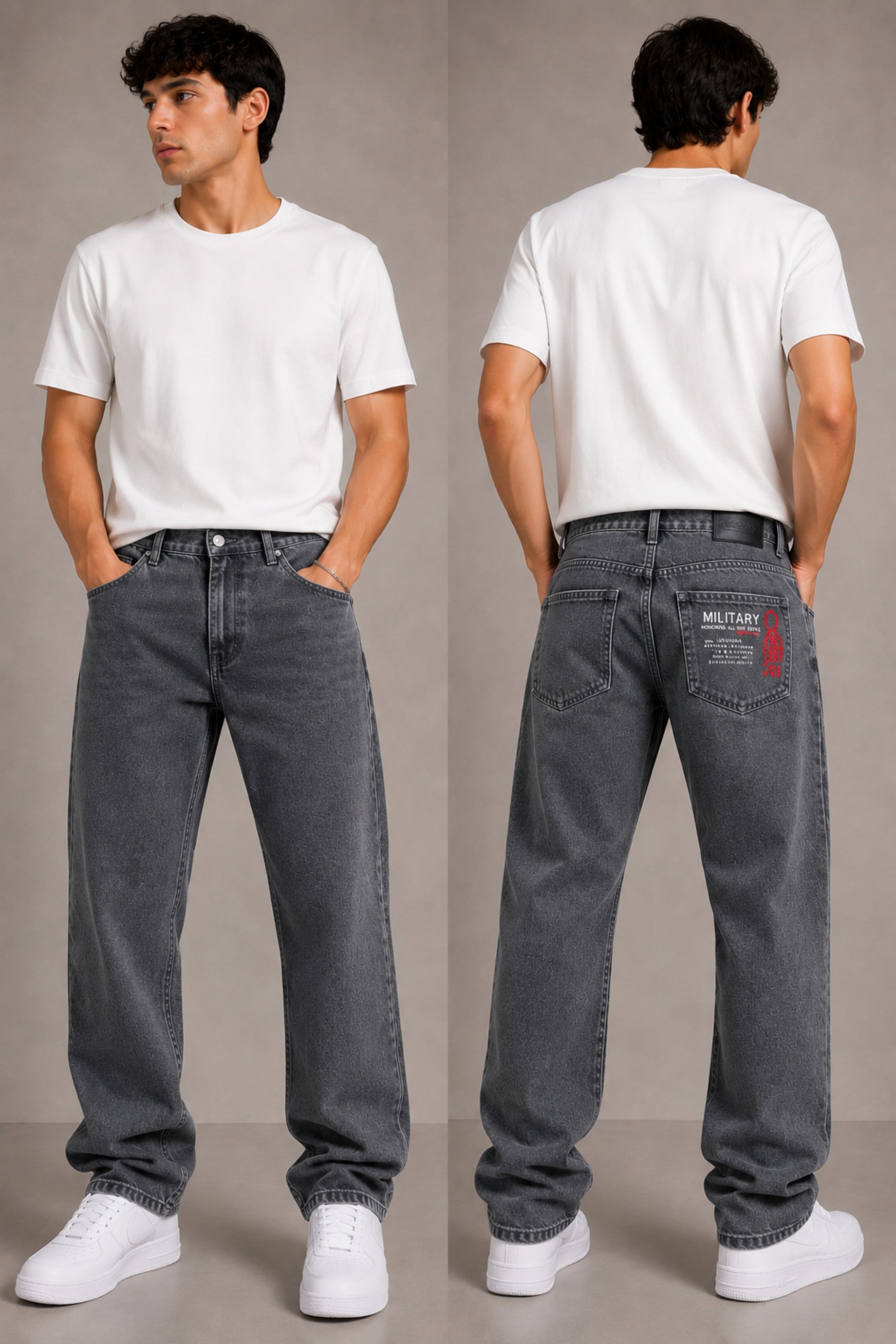 Men's Black Washed Baggy Fit Denim Jeans
