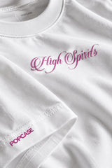 White oversized tshirt with High Spirits pink cursive front and Absolute Baddie vodka bottle back print, drop shoulder boxy fit, men India