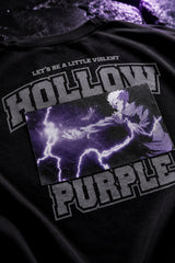 Black oversized anime tshirt with Gojo Hollow Purple Japanese kanji print from Jujutsu Kaisen JJK