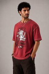 Red Thread & Co. oversized t-shirt featuring a detailed Gryffindor crest graphic with a lion, designed for a trendy streetwear look.