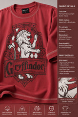 Red Thread & Co. oversized t-shirt featuring a detailed Gryffindor crest graphic with a lion, designed for a trendy streetwear look.
