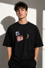 Itachi oversized black t-shirt with subtle ITACHI name print on back, minimalist anime streetwear India