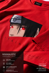 Itachi oversized black t-shirt with subtle ITACHI name print on back, minimalist anime streetwear India