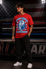 John Cena Never Give Up Cenation red oversized t-shirt with blue and white WWE graphic