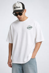 POPCASE white oversized t shirt WORK not equal LIFE dark green stamp seal DTF graphic 220 GSM premium cotton streetwear tshirt