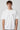 Model wearing white POPCASE Kimi Antonelli Mercedes oversized t shirt with teal MERCEDES Petronas F1 car back graphic and bio text