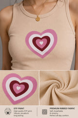 Black ribbed scoop neck crop tank top with sweater vest style argyle heart DTF print Korean coquette aesthetic women top