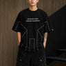 BLESS black oversized t-shirt with white graphic text 'DISCIPLINE TODAY FREEDOM TOMORROW' and abstract geometric lines. - black