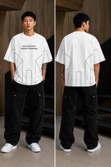 BLESS black oversized t-shirt with white graphic text 'DISCIPLINE TODAY FREEDOM TOMORROW' and abstract geometric lines. - white