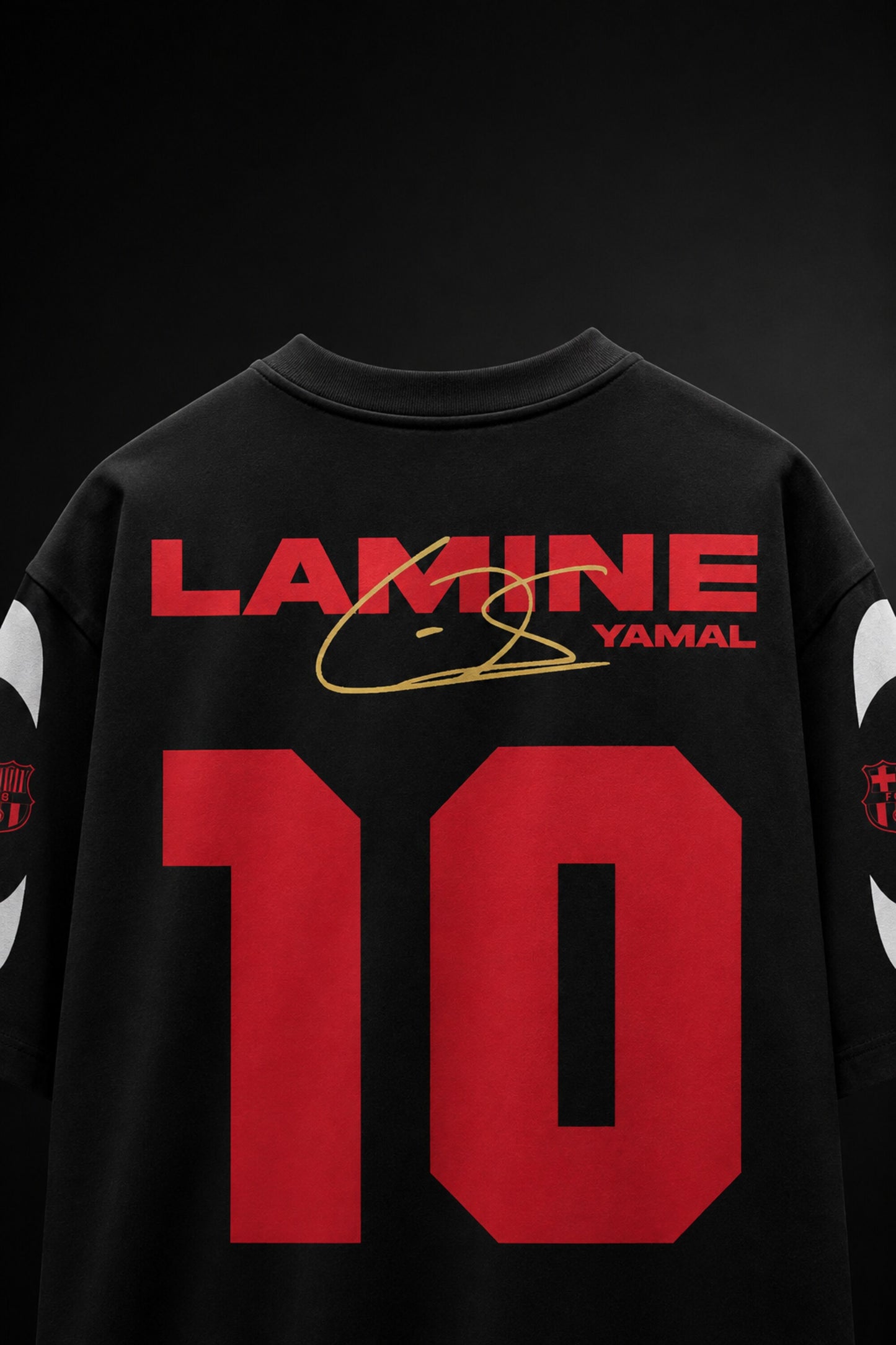 Lamine Yamal Barcelona number 10 black oversized t-shirt with red and gold design - black