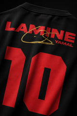 Lamine Yamal Barcelona number 10 black oversized t-shirt with red and gold design