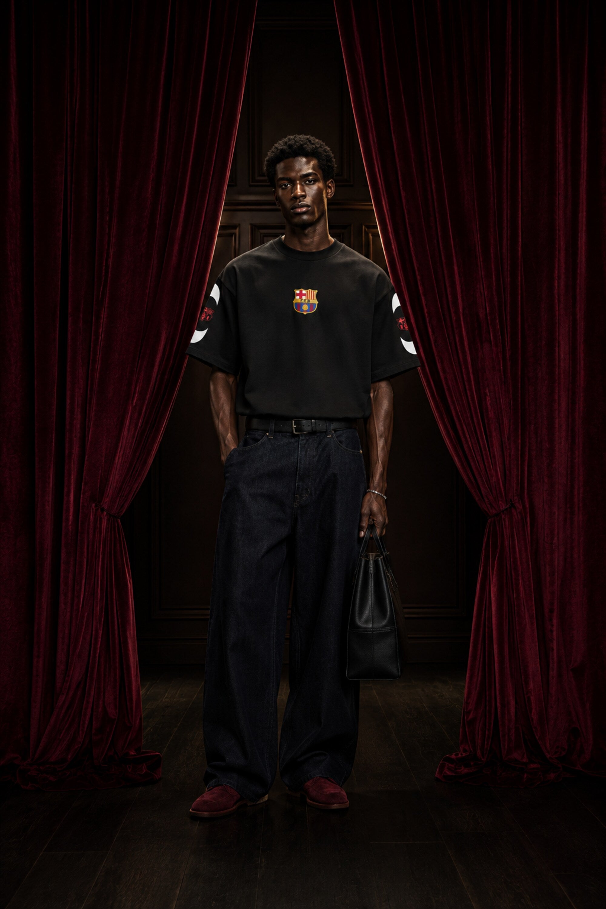 Lamine Yamal Barcelona number 10 black oversized t-shirt with red and gold design