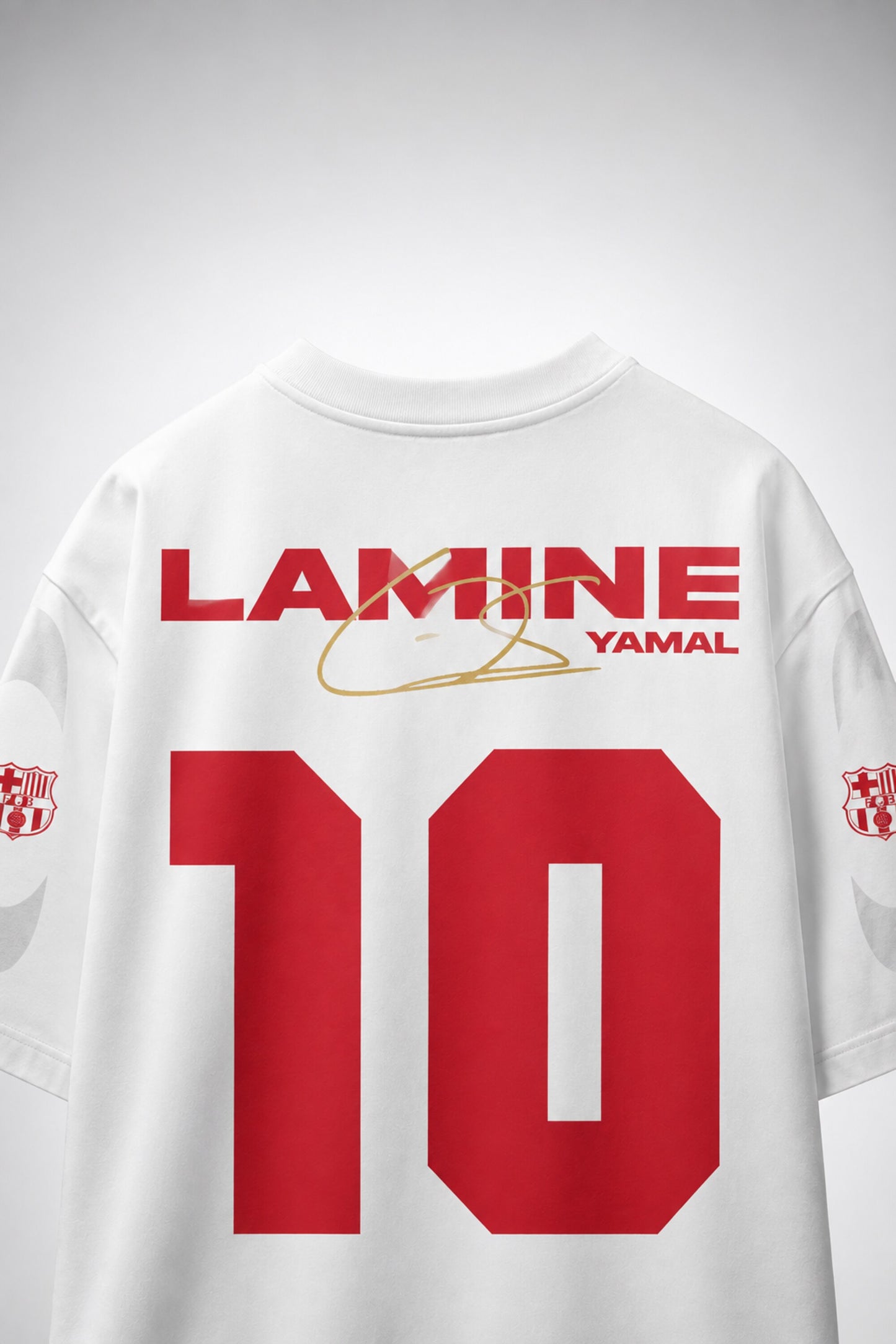 Lamine Yamal Barcelona number 10 black oversized t-shirt with red and gold design - white