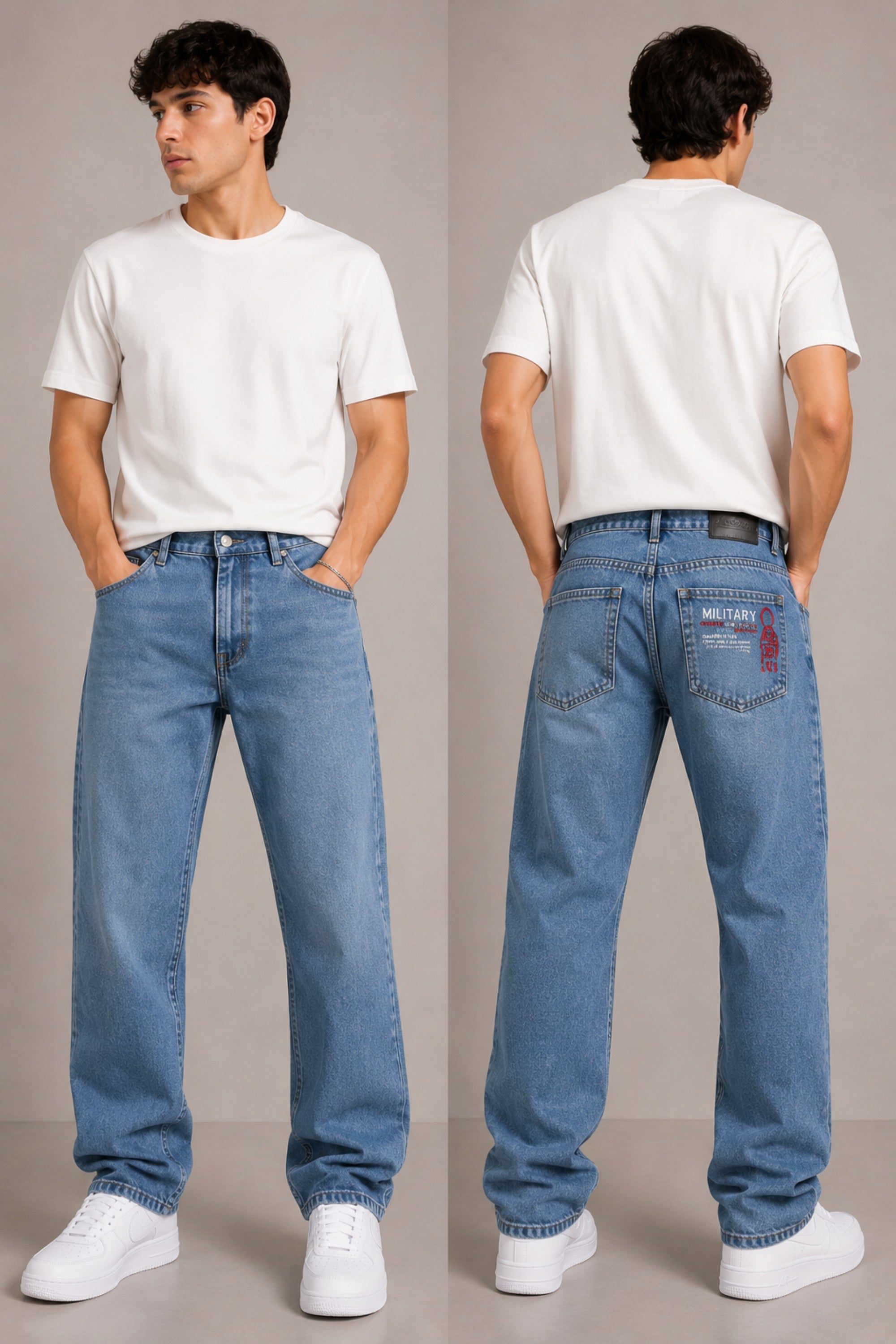 Men's Black Washed Baggy Fit Denim Jeans