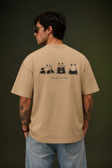 POPCASE beige Master of Chi kung fu panda graphic oversized t shirt with three pandas back POPCASE print streetwear tshirt