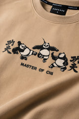 POPCASE beige Master of Chi kung fu panda graphic oversized t shirt with three pandas back POPCASE print streetwear tshirt