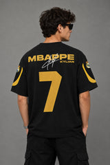 Kylian Mbappe Real Madrid number 7 black oversized t-shirt with gold print and signature