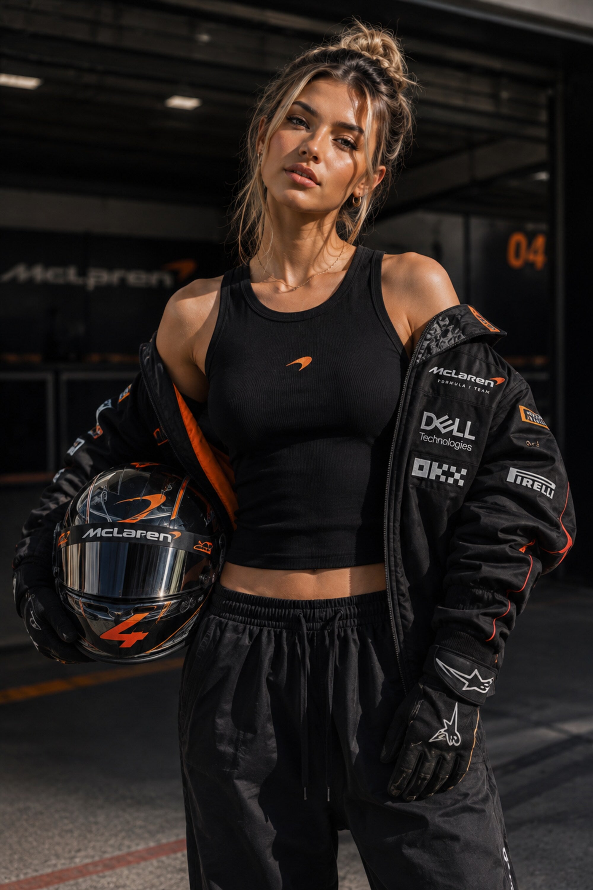Black ribbed body fit tank top with McLaren Racing orange logo print premium fabric 4-way stretch soft touch motorsport streetwear