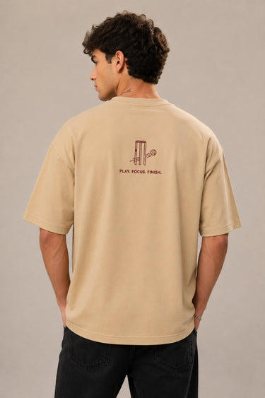 POPCASE Mera Bat Meri Batting beige oversized t shirt with cricket bat DTF graphic print premium cotton streetwear