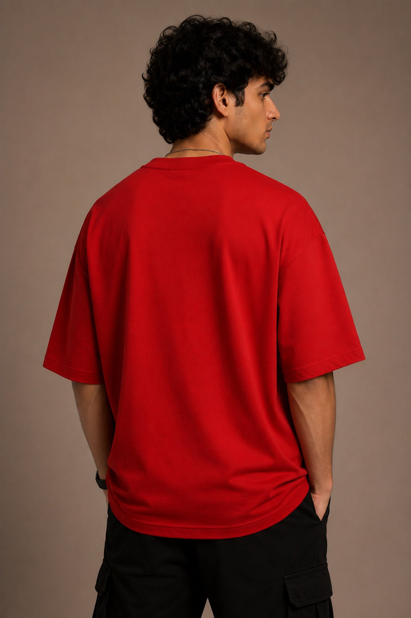 POPCASE red oversized t shirt bold yellow Nalayak Hindi Devanagari text graphic black outline desi streetwear tshirt premium cotton