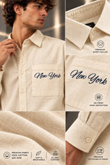 Full sleeve shirt with New York cursive on back and chest embroidery in black blue and cream, 100% cotton relaxed fit, men India