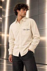Full sleeve shirt with New York cursive on back and chest embroidery in black blue and cream, 100% cotton relaxed fit, men India