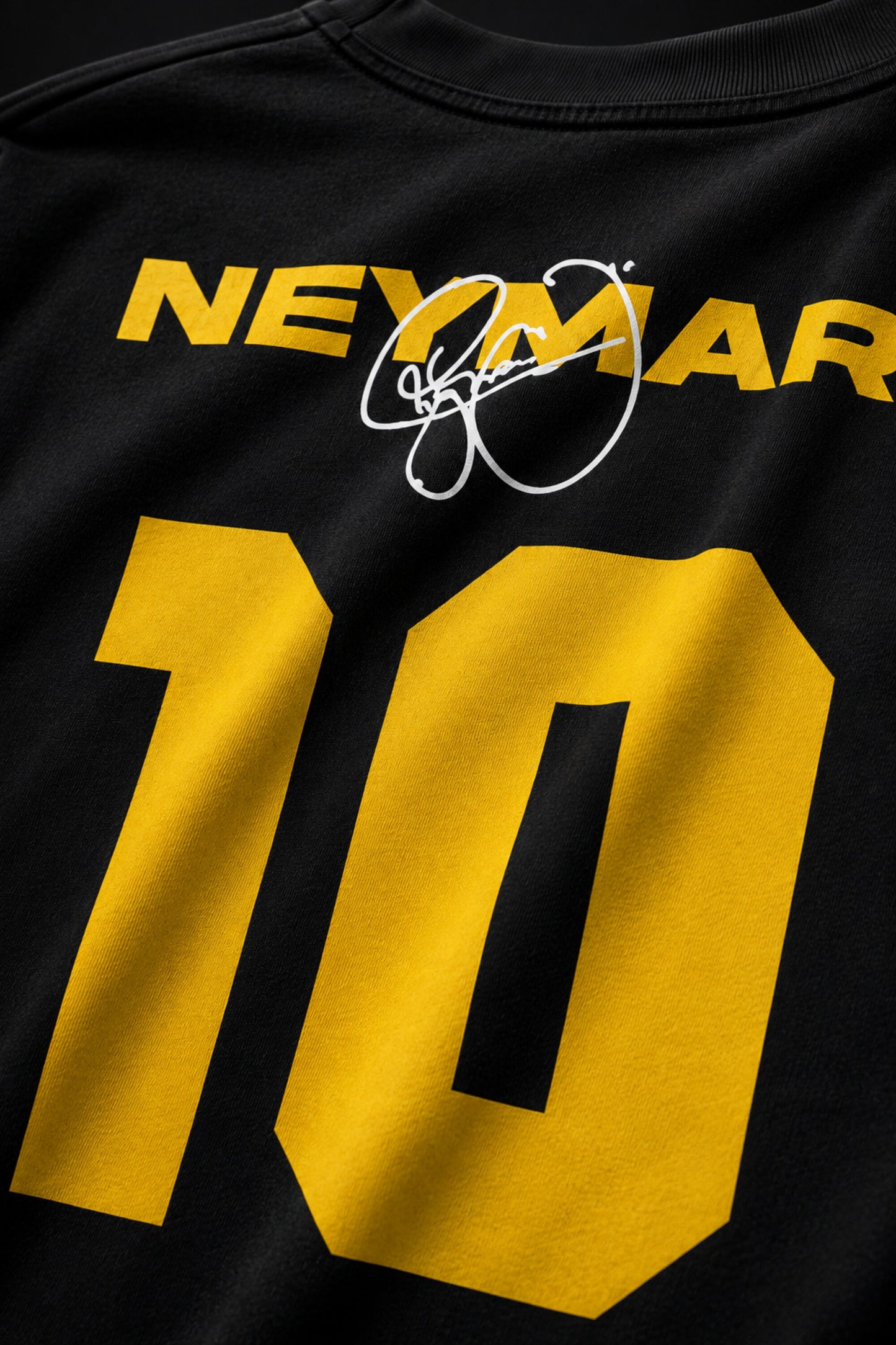 Neymar Jr Brazil number 10 black oversized t-shirt with yellow print and signature