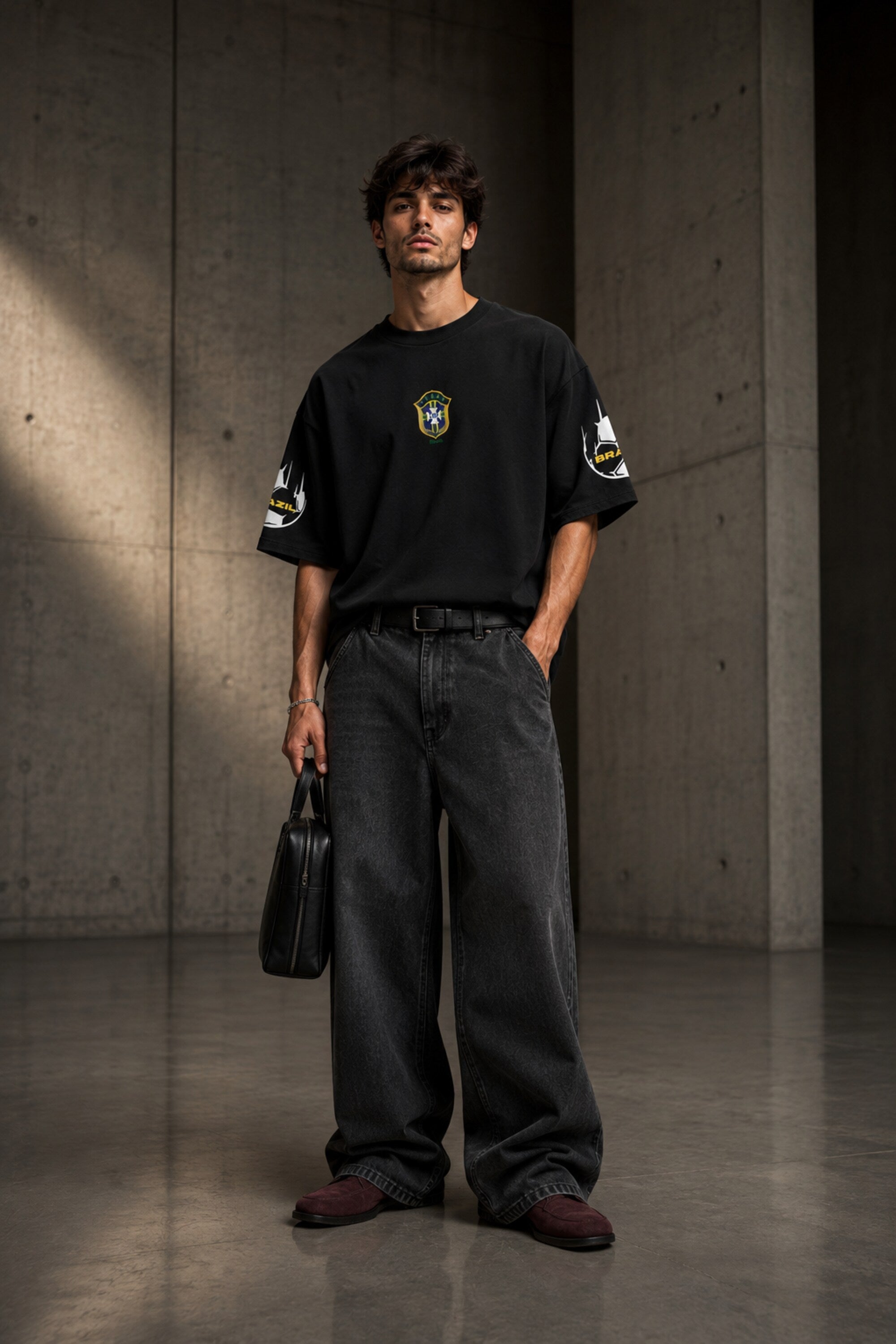 Neymar Jr Brazil number 10 black oversized t-shirt with yellow print and signature