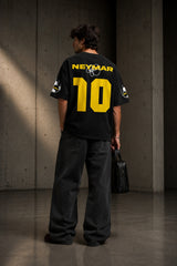 Neymar Jr Brazil number 10 black oversized t-shirt with yellow print and signature